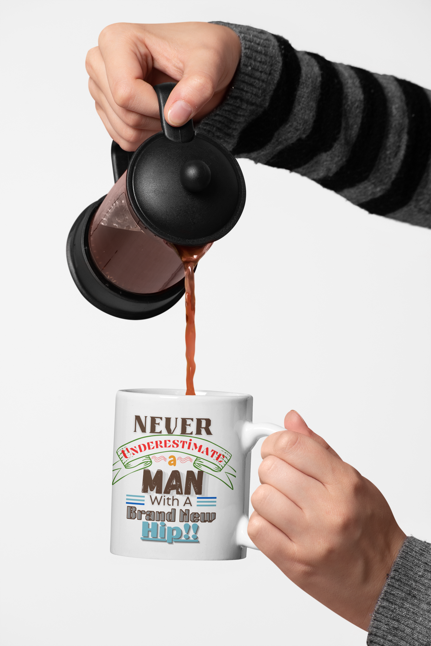 everwellaging.com-Never Underestimate A Man... 11oz or 15oz Mug Post Hip Replacement Gift For Your New Superhero