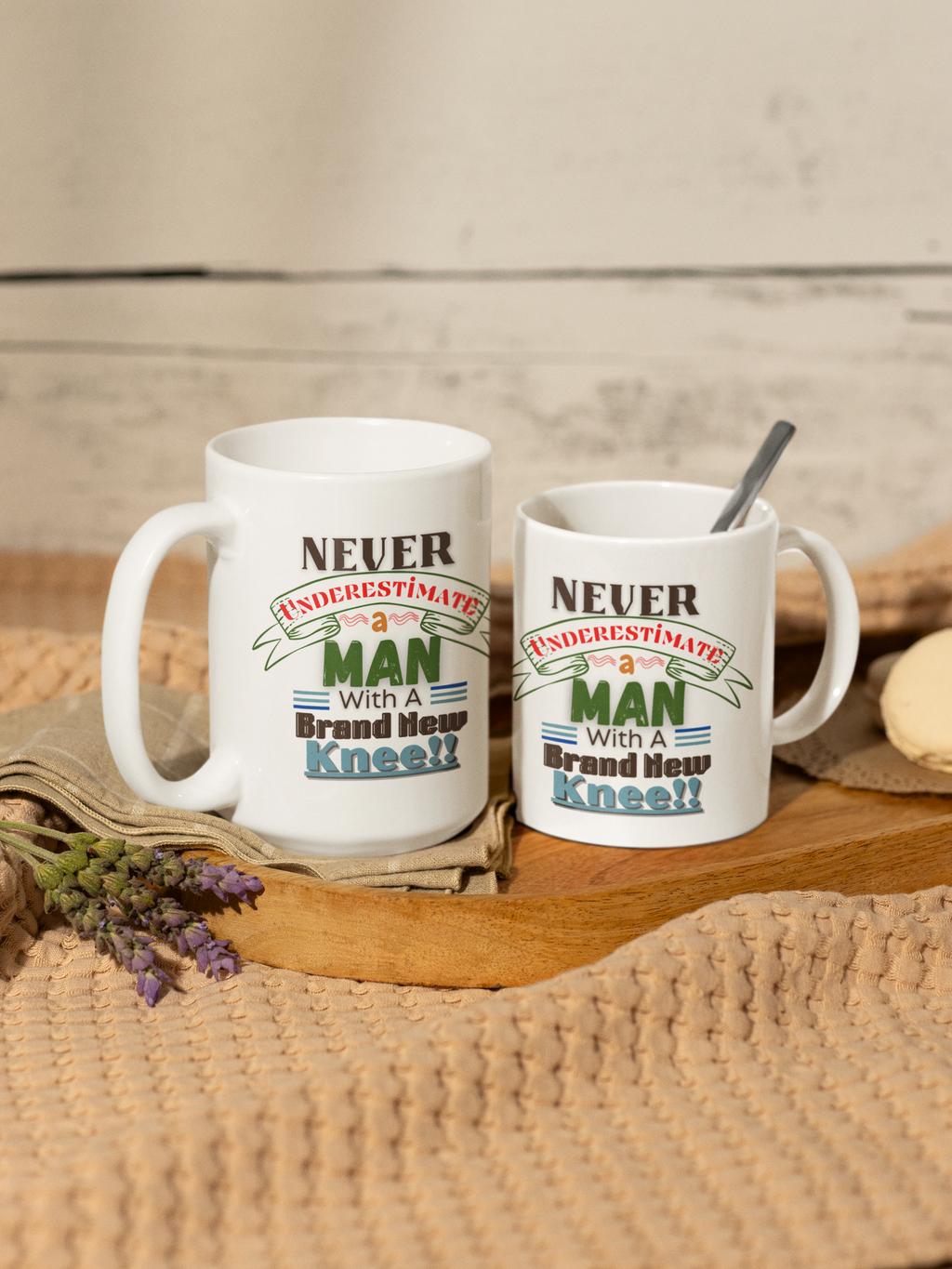 "Never Underestimate A Man..." 11oz or 15oz White mug. Post Surgery Gift For The Bionic Man With A New Knee