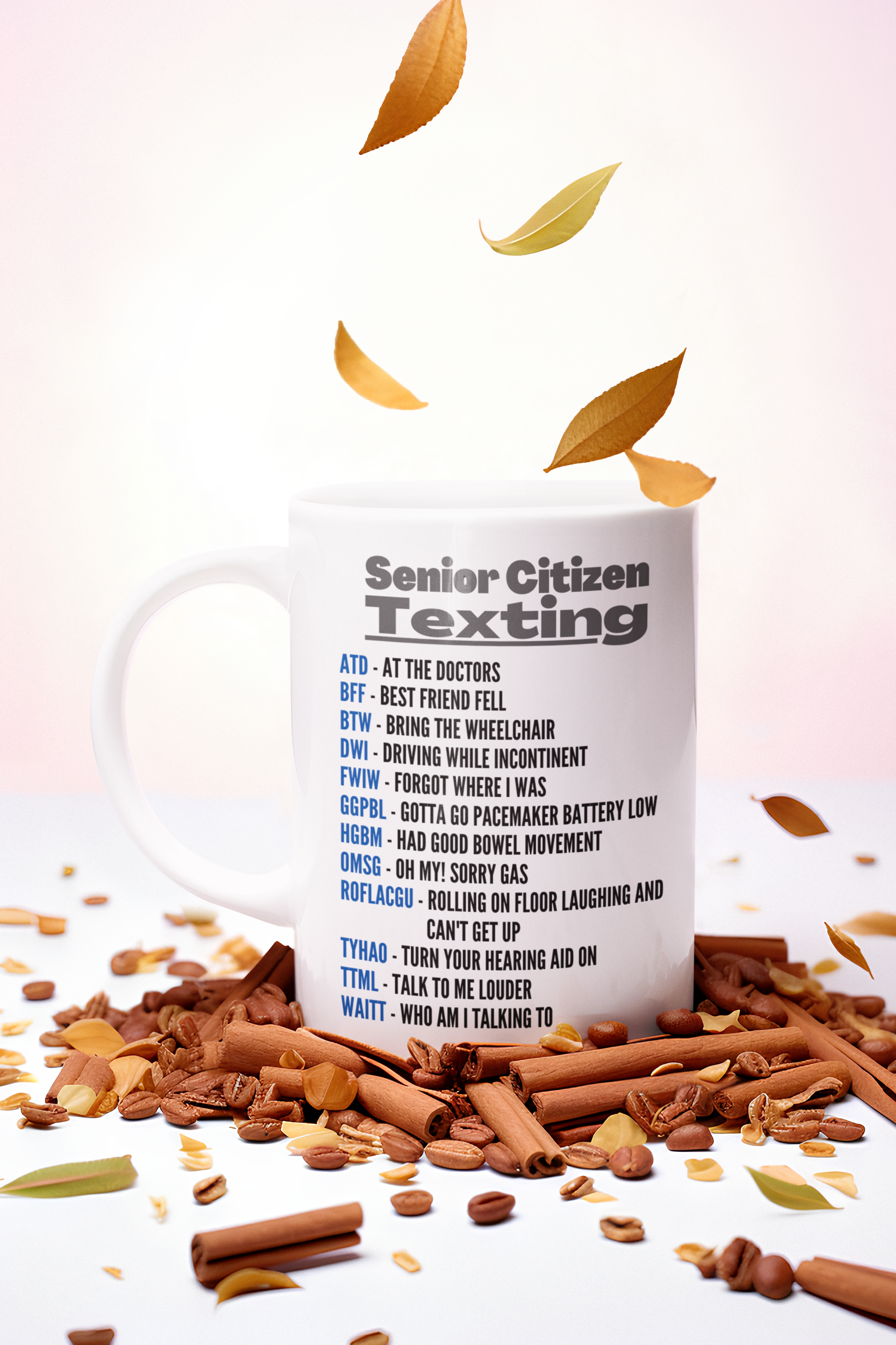 "Seniors 11oz or 15oz mug "Senior Citizen Texting"