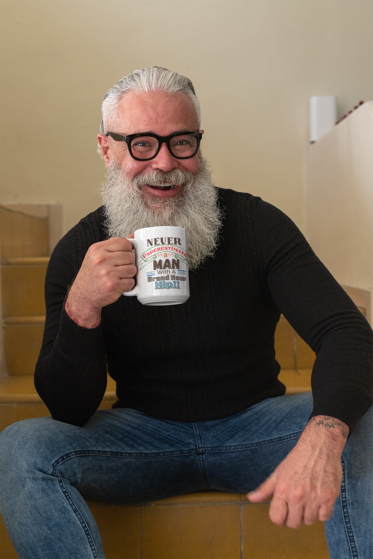 everwellaging.com-Never Underestimate A Man... 11oz or 15oz Mug Post Hip Replacement Gift For Your New Superhero